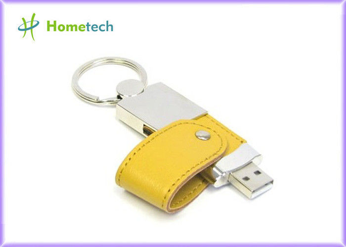 Диск 4GB/8GB USB ориентированной на заказчика желтой кожи внезапный с ключевым кольцом