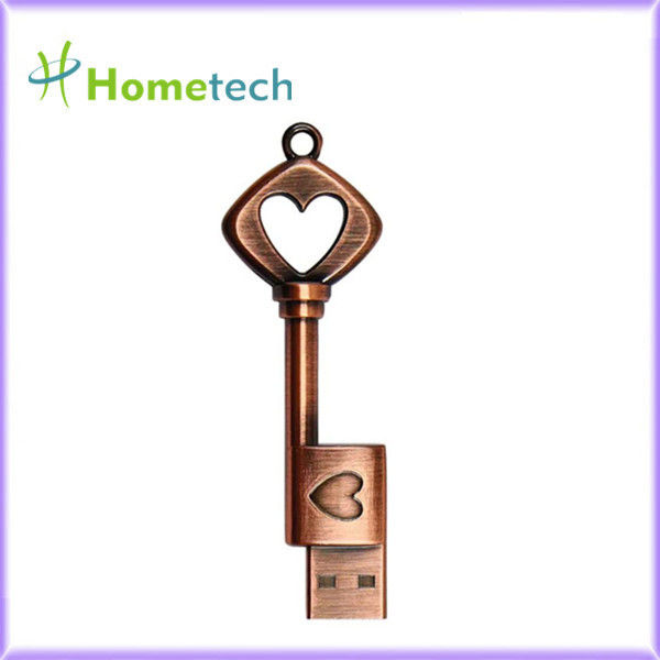 Бронзовый латунный ключ сердца металла USB 2,0 формирует внезапную ручку привода 16GB управляет приводом большого пальца руки флэш-диска USB ручки памяти