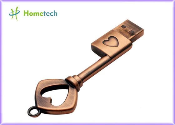 Бронзовый латунный ключ сердца металла USB 2,0 формирует внезапную ручку привода 16GB управляет приводом большого пальца руки флэш-диска USB ручки памяти